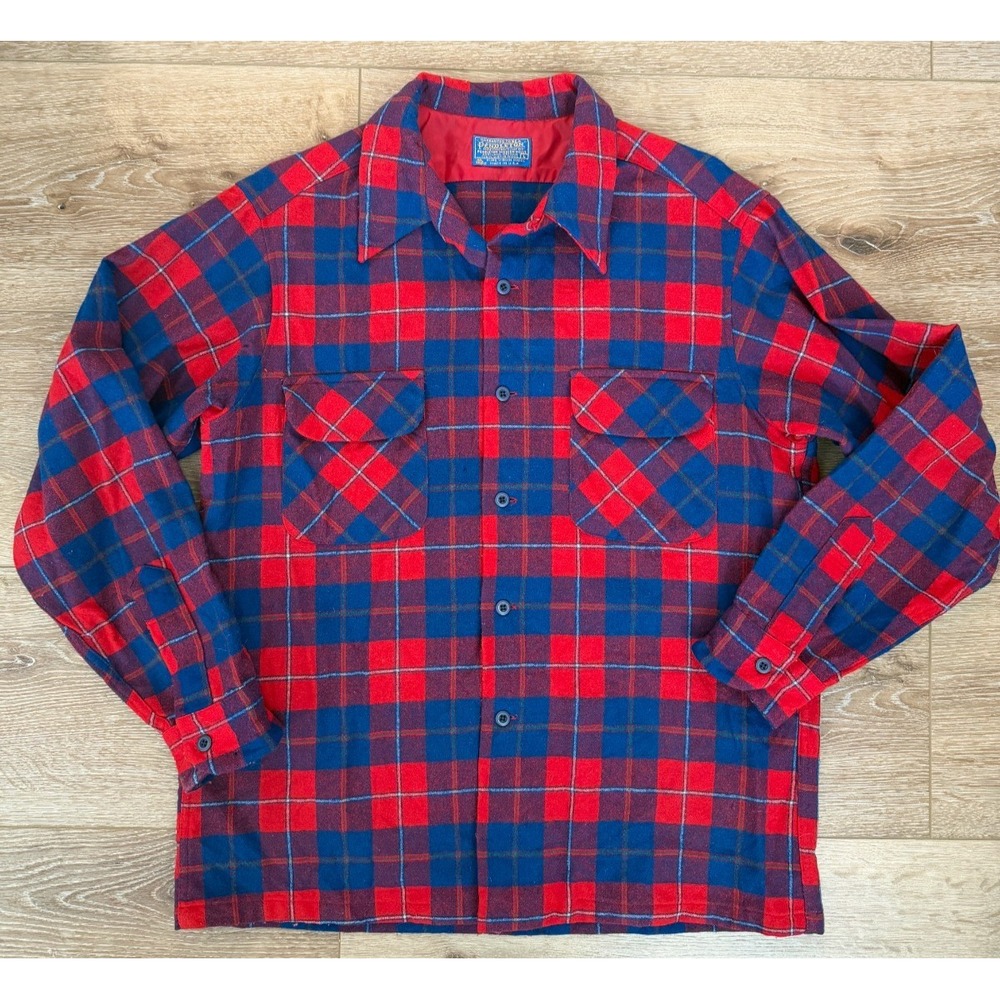 Vintage Pendleton Board Shirt Women's L Red Plaid 100% Virgin Wool USA Flannel